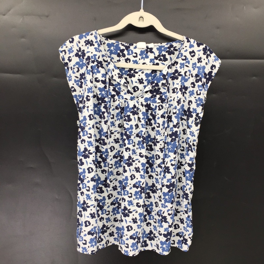 GAP black & blue floral prink tie front popover top preppy classic coastal M